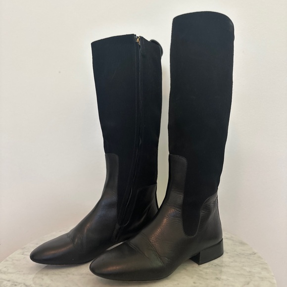 Chloé Dory tall flat riding boots black size 39 suede and leather